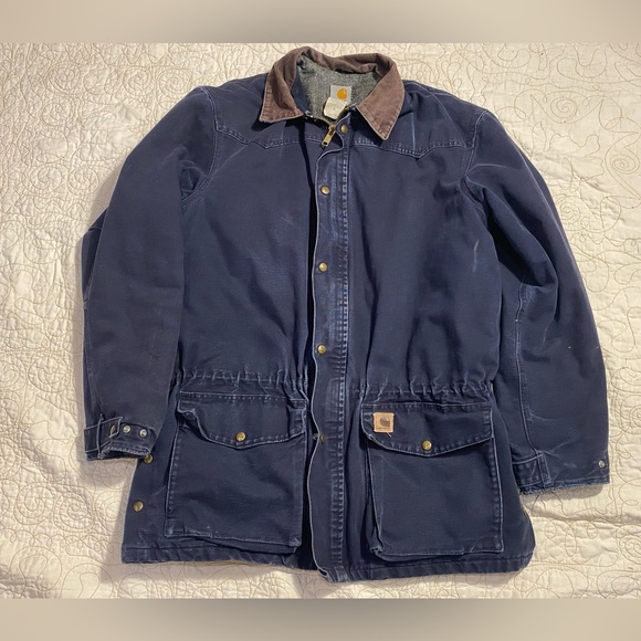 VINTAGE 2003 Carhartt Jacket‎ Men Large Tall Blue Barn Chore Blanket Lined C52